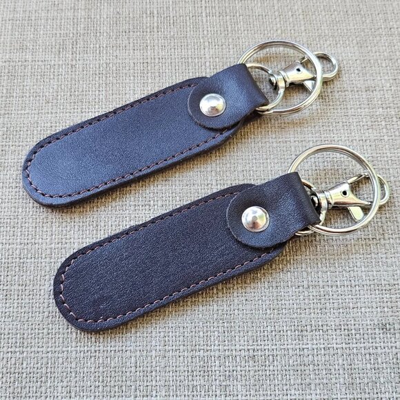 Lot of 2 Keychains Dark Brown Genuine Leather Keys Holder Handmade Key chain - Picture 7 of 10